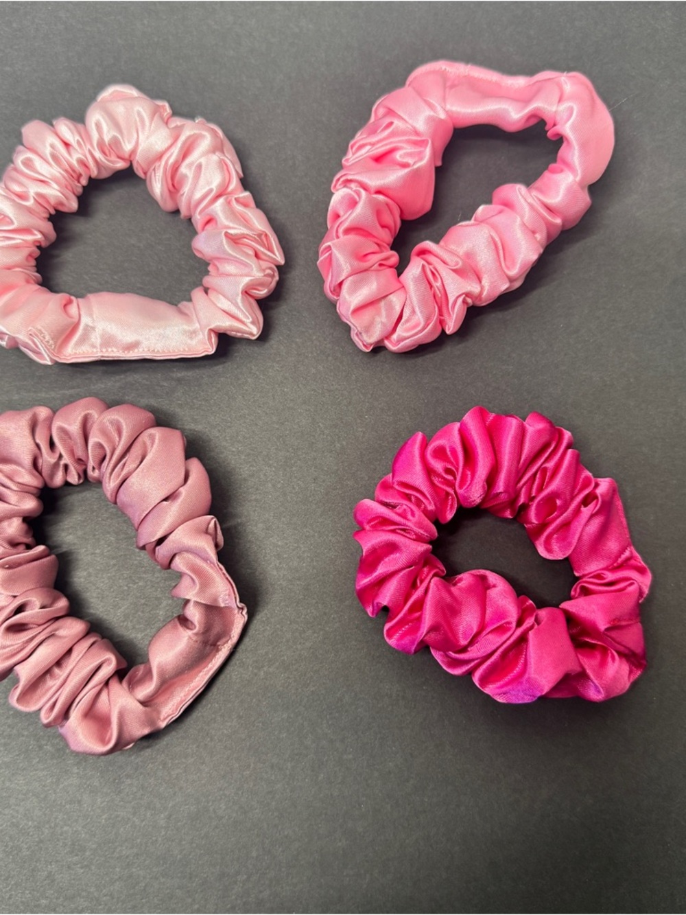 Pink Silk Satin Hair Scrunchies - Pack of 4